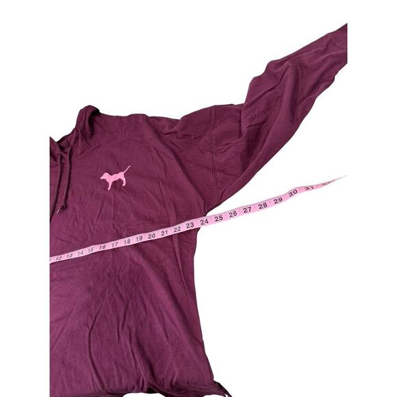 Victoria’s Secret PINK VARSITY PULLOVER HOODIE TEE Glitter Burgundy Size M - Picture 6 of 8